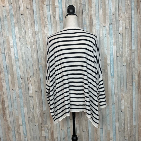 Mersea OS Navy Stripe Knit Catalina Sweater Pullover Oversize Poncho Top Coastal - Picture 6 of 12